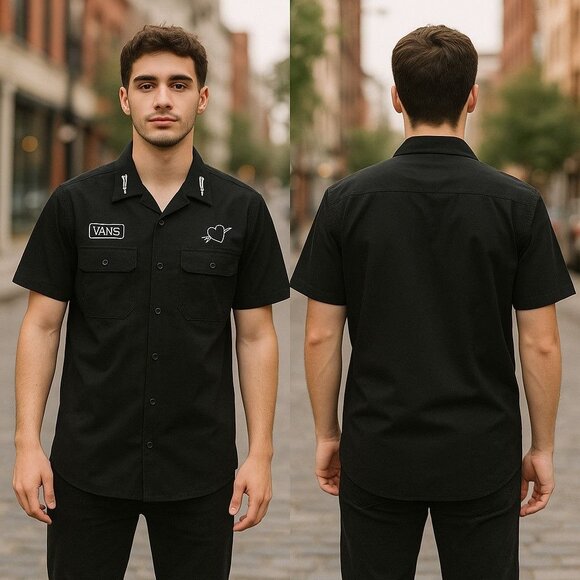 Vans x Elijah Berle Short Sleeve Button Up Shirt Men's M Black - Picture 3 of 11